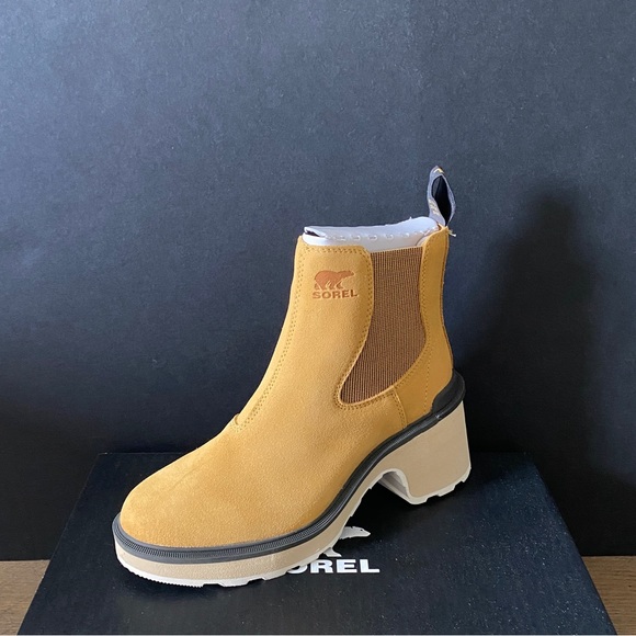 Sorel Hi Line Chelsea Heels Geo Yellow Ankle Short Boots Booties Shoes Pumps NEW - Picture 2 of 5